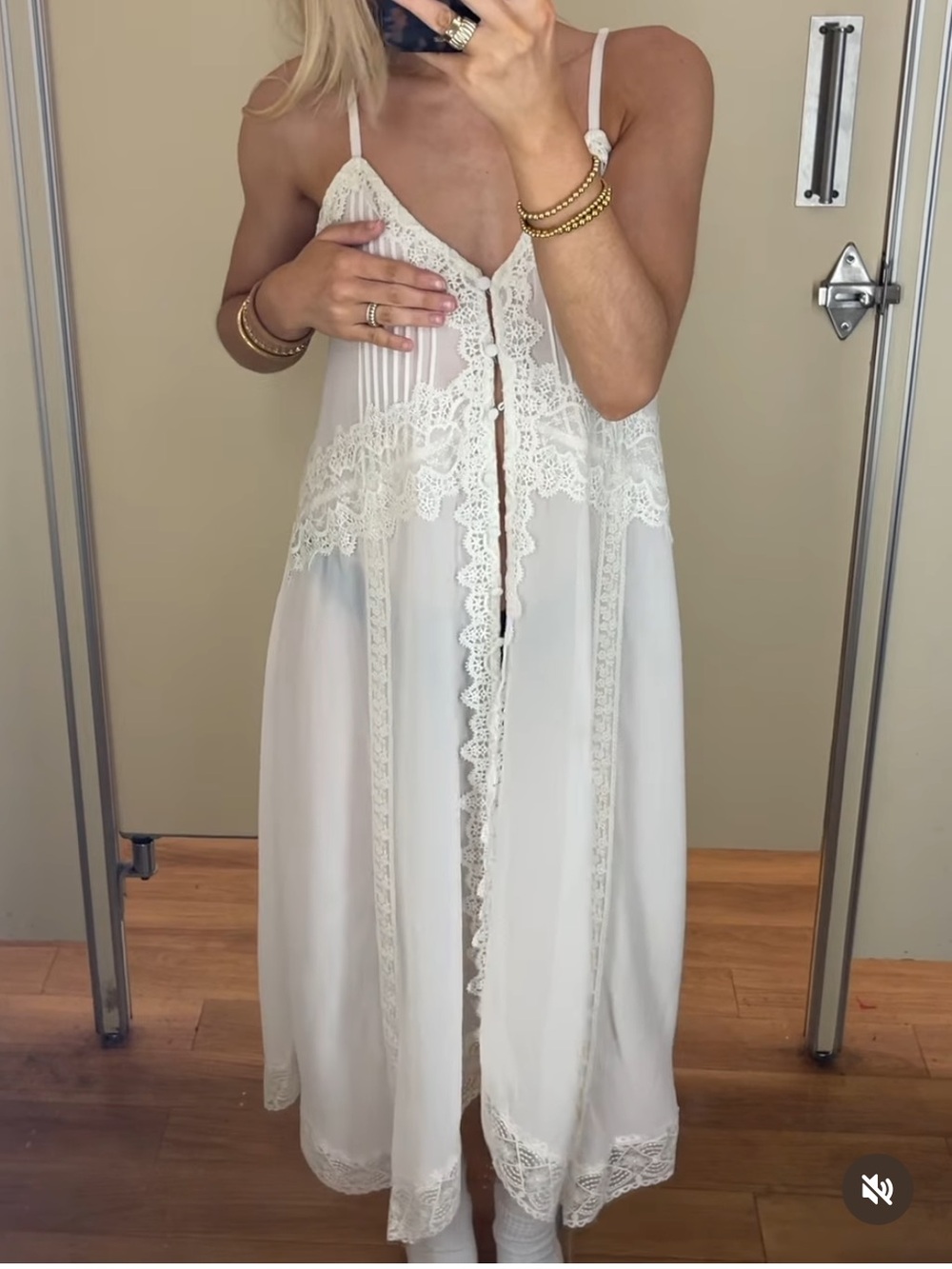 new Free People Snowbird Maxi lace trim button down top in ivory off white - Picture 5 of 14